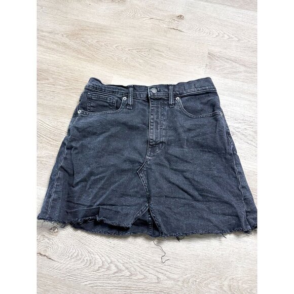 Madewell Rigid Denim A-Line Mini Skirt Black Womens 28 Raw Hem - Picture 4 of 11